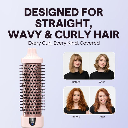 Blowout Boost Ionic Thermal Brush 1 1/2 Inch with LED Display, 300℉-420℉ for Different Hair Types, 120-240V Universal Voltage